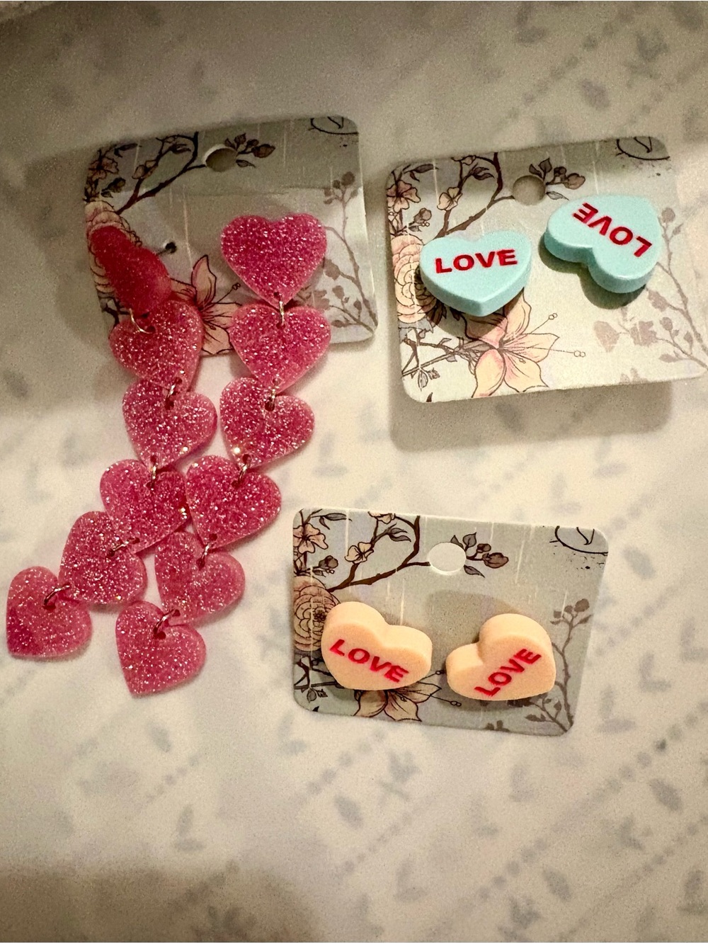 76- 3 pairs valentines themed earrings